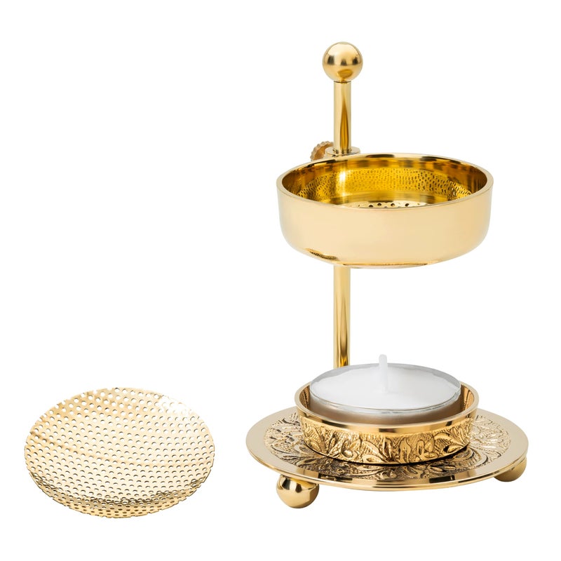MaMeMi Handmade Gold Brass Incense Burner/Incense Censer with Sieve â€“ Adjustable Height 4.33 Inch Adjustable Incense Heater for Aromatherapy with Tea Light Included - Image 1
